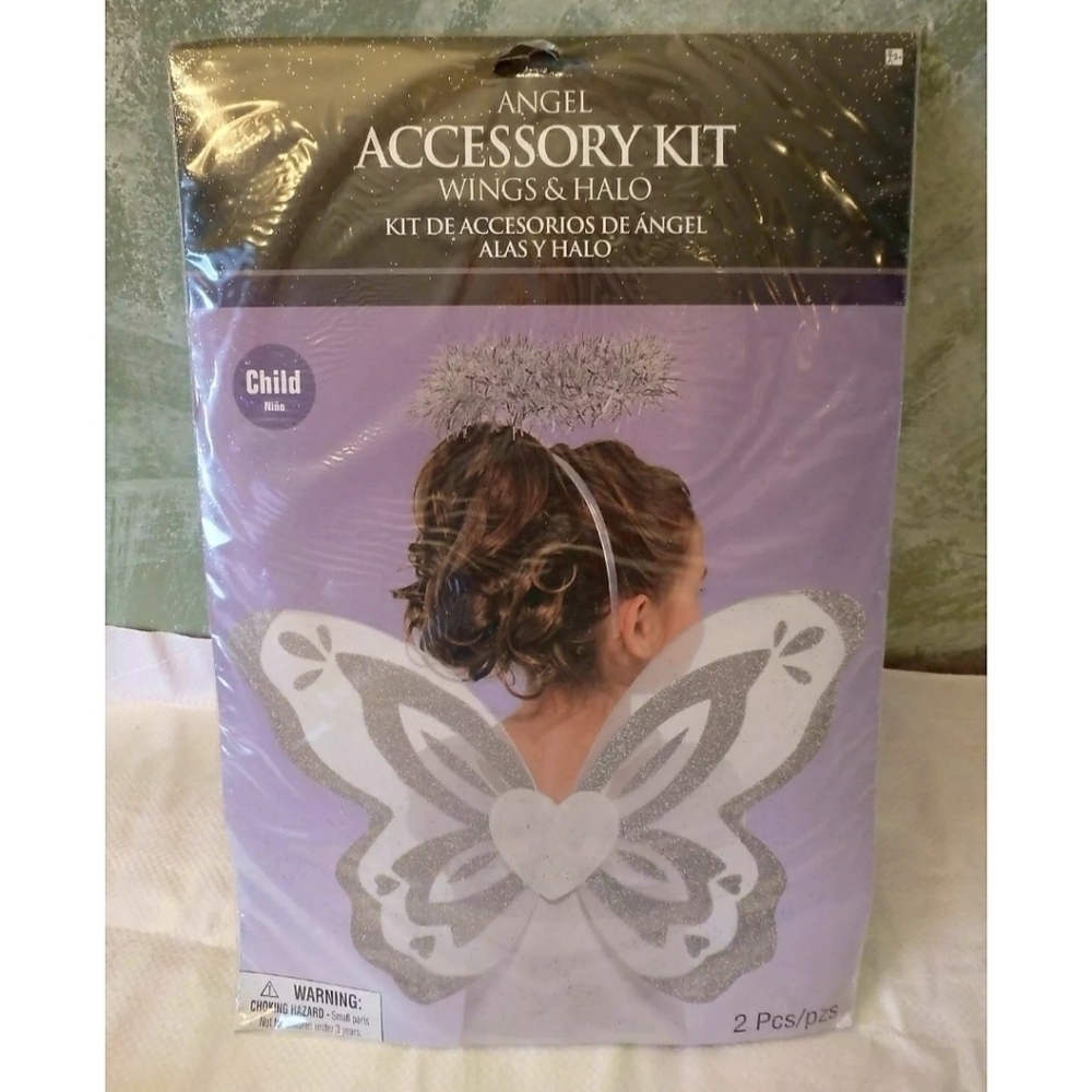 NWT Angel Accesory Kit Wings & Halo Child Girl Halloween Costume Glitter OS New